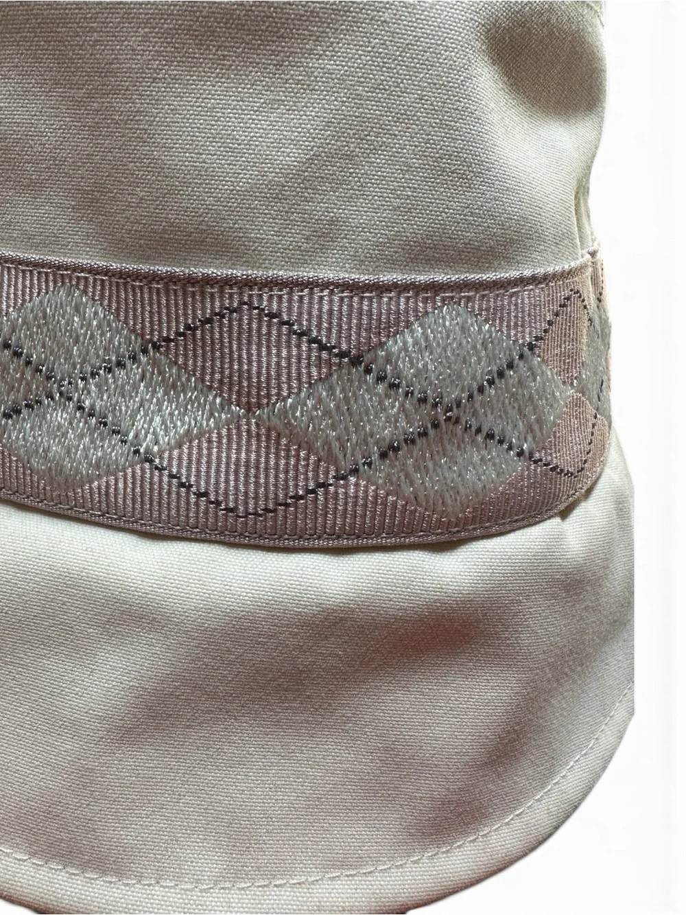 Pringle Cream Bucket Hat with Pink Argyle Trim
